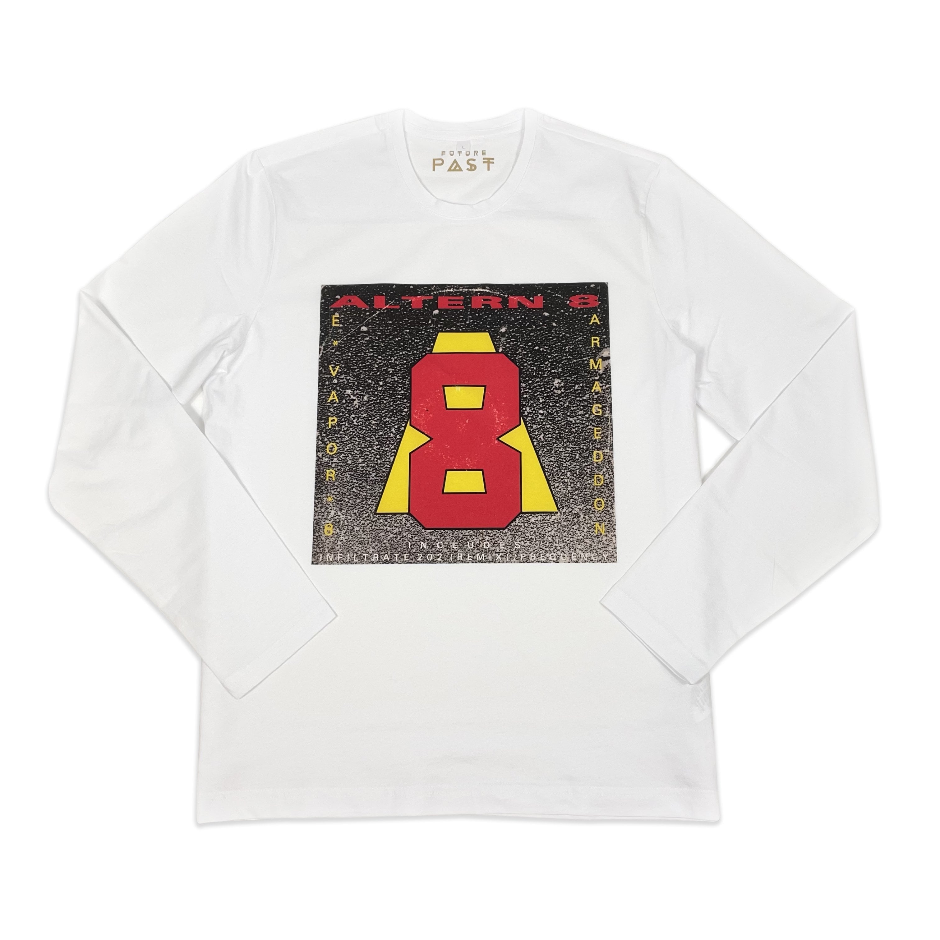 Official Altern-8 E-Vapor-8 Long Sleeve T-Shirt / White-Future Past-Essential Republik