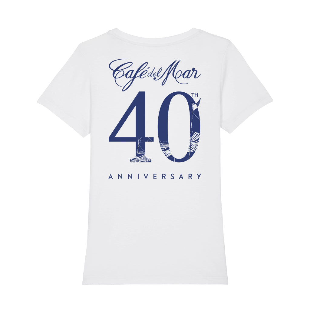 Café del Mar 40th Anniversary Logo Front And Back Print Women's Iconic Fitted T-Shirt-Café del Mar-Essential Republik