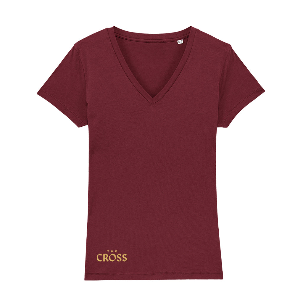 The Cross Gold Text Women's V-Neck T-Shirt-The Cross-Essential Republik