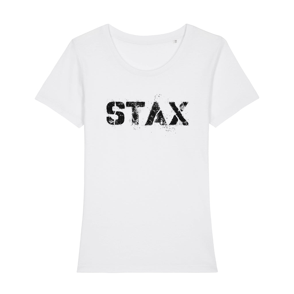 STAX Black Stencil Logo Women's Iconic Fitted T-Shirt-Danny Tenaglia-Essential Republik