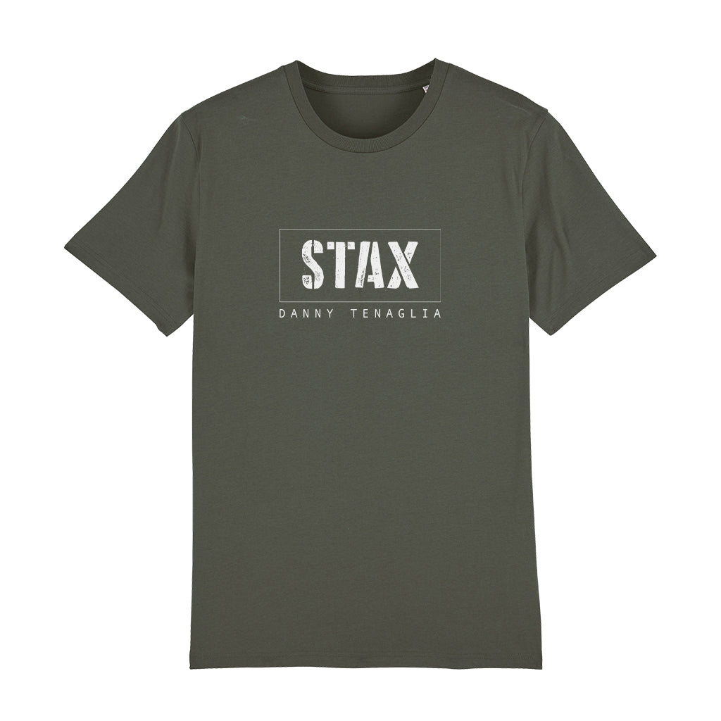 STAX By Danny Tenaglia White Stencil Logo Men's Organic T-Shirt-Danny Tenaglia-Essential Republik