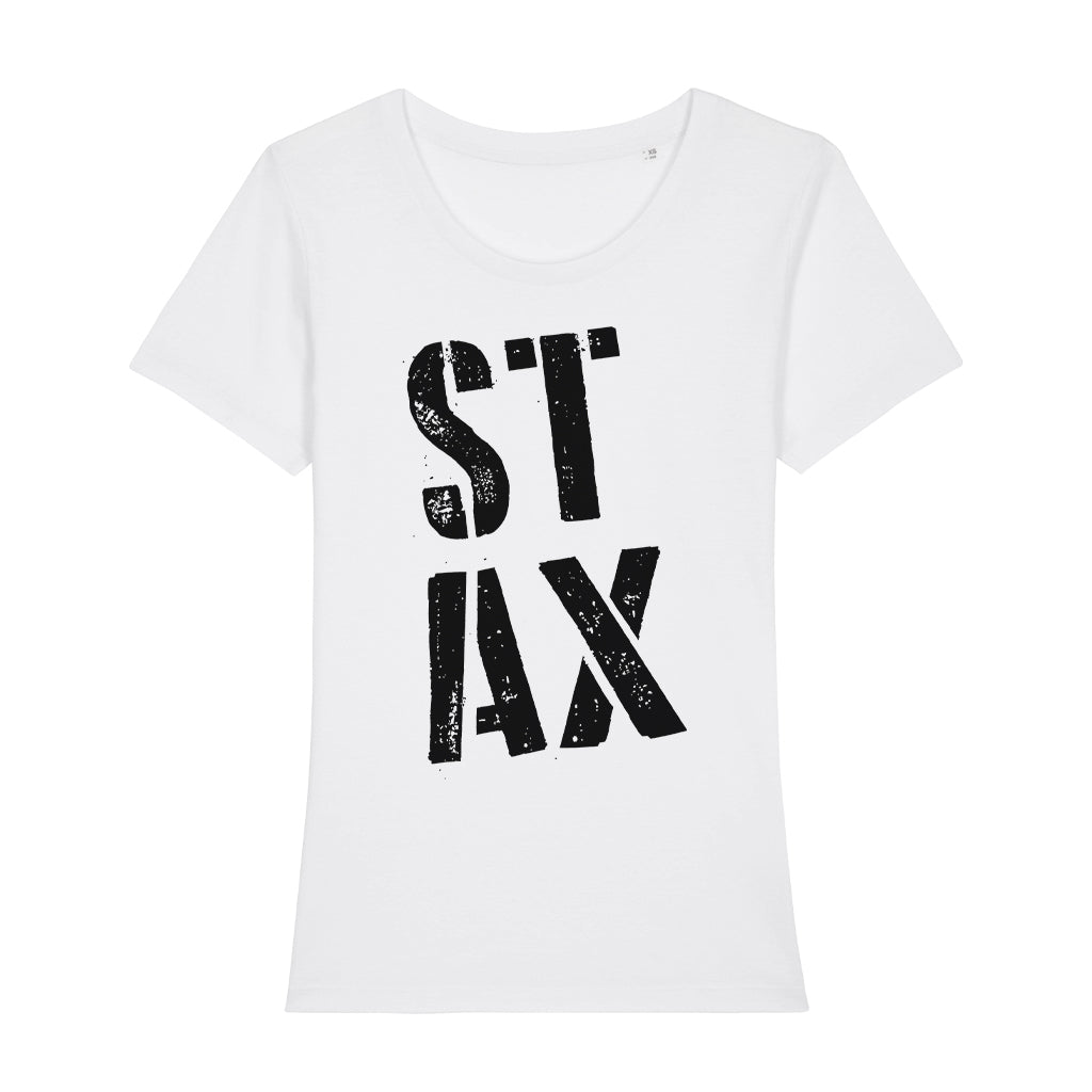 STAX Stacked Black Logo Women's Iconic Fitted T-Shirt-Danny Tenaglia-Essential Republik