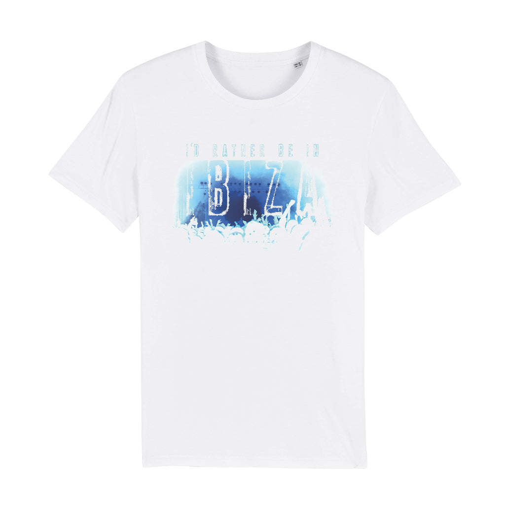 I'd Rather Be In Ibiza Party Silhouette Unisex Organic T-Shirt-White Isle-Essential Republik