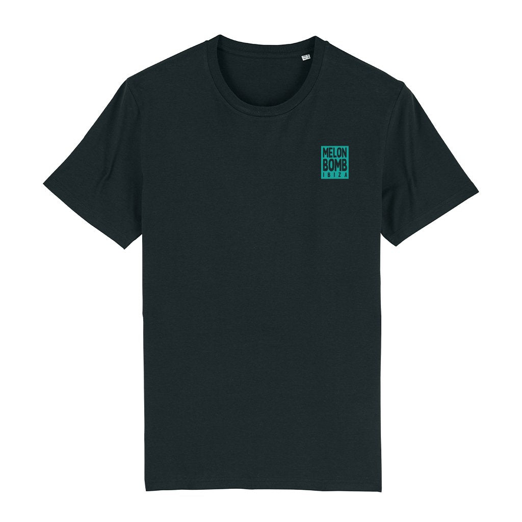 Melon Bomb Square Logo And Text Front And Back Print Men's Organic T-Shirt-Melon Bomb-Essential Republik