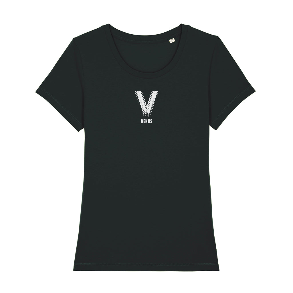 Venus White Logo Front And Back Print Women's Iconic Fitted T-Shirt-Venus-Essential Republik