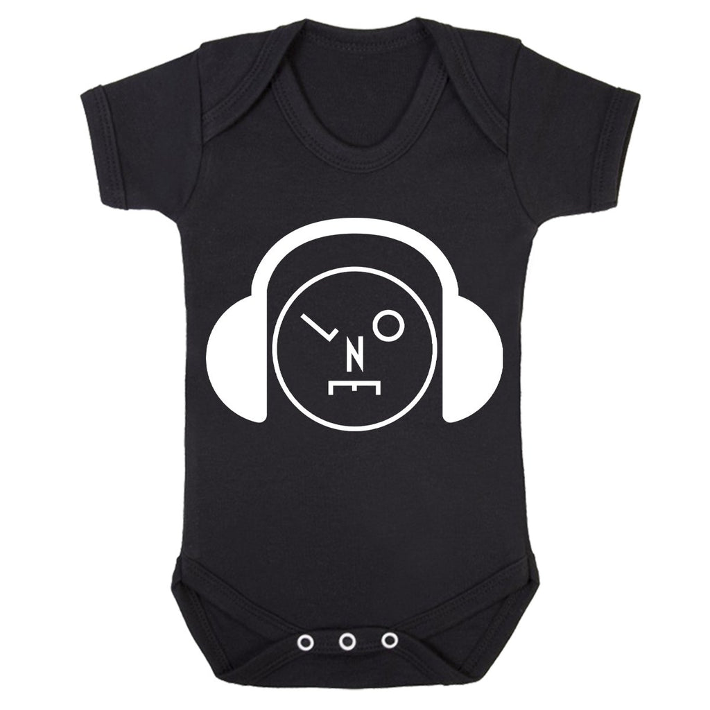 Headphones Logo White Short Sleeve Black Babygrow-LNOE-Essential Republik