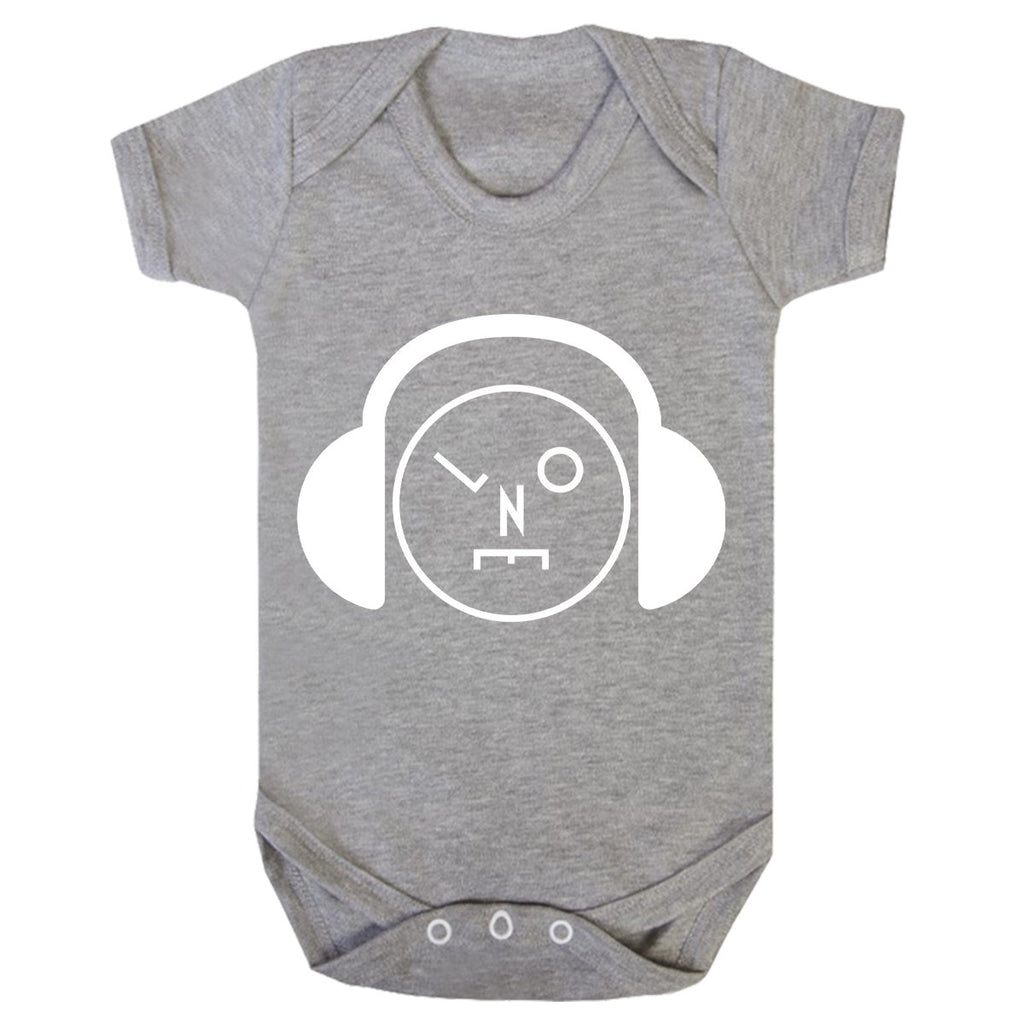 Headphones Logo White Short Sleeve Heather Grey Babygrow-LNOE-Essential Republik