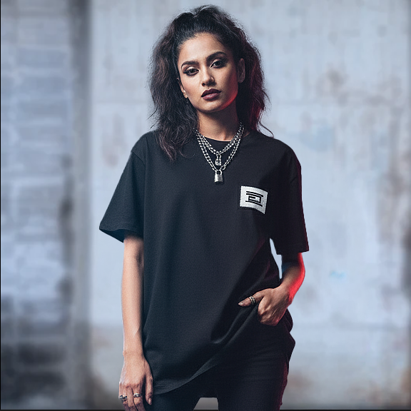 Drumcode wave print oversized unisex t shirt in black-Drumcode-Essential Republik