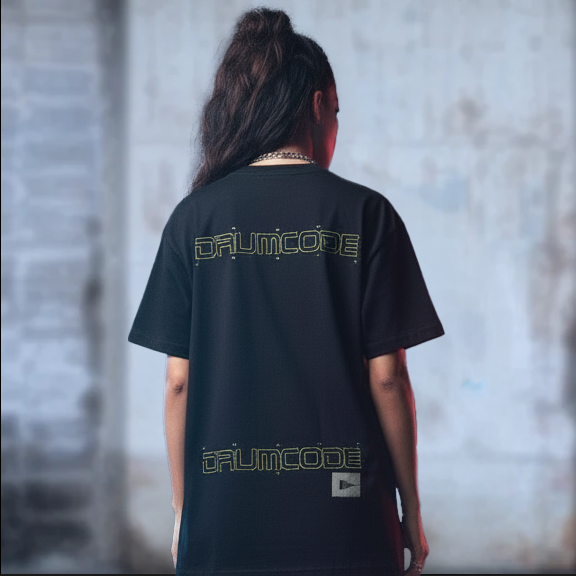 Drumcode wave print oversized unisex t shirt in black-Drumcode-Essential Republik