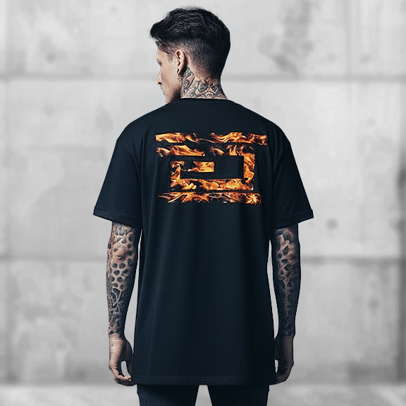 Drumcode flames logo print oversized unisex t shirt in black-Drumcode-Essential Republik