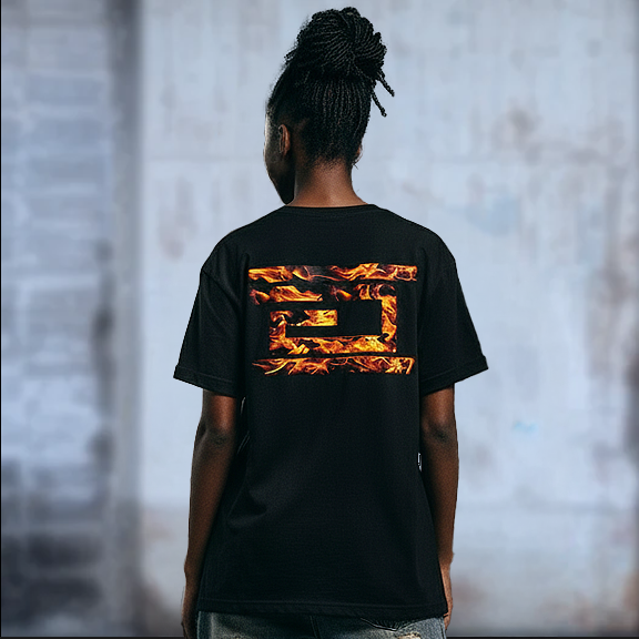 Drumcode flames logo print oversized unisex t shirt in black-Drumcode-Essential Republik