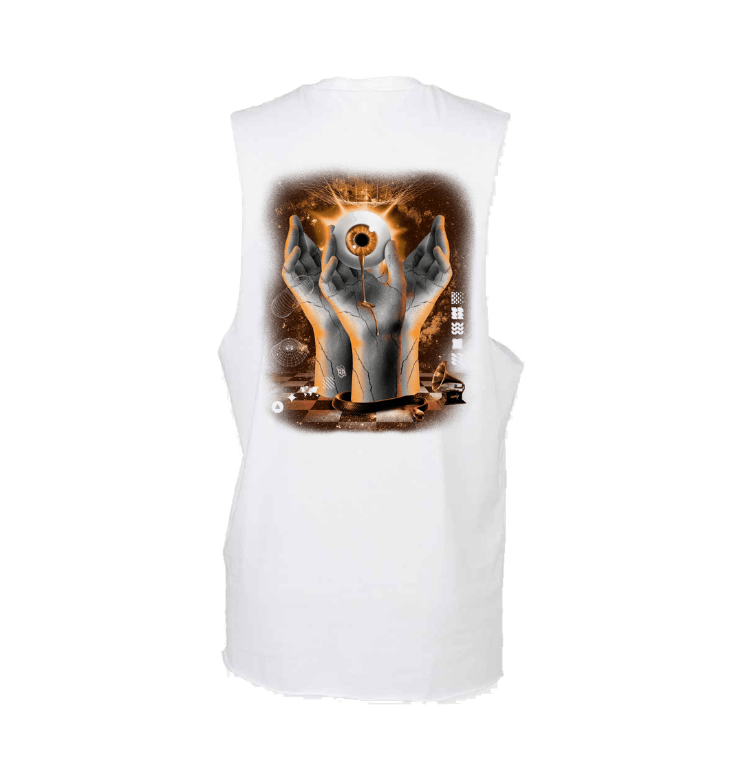Renaissance eyeball glow raw edge vest in white – Essential Republik