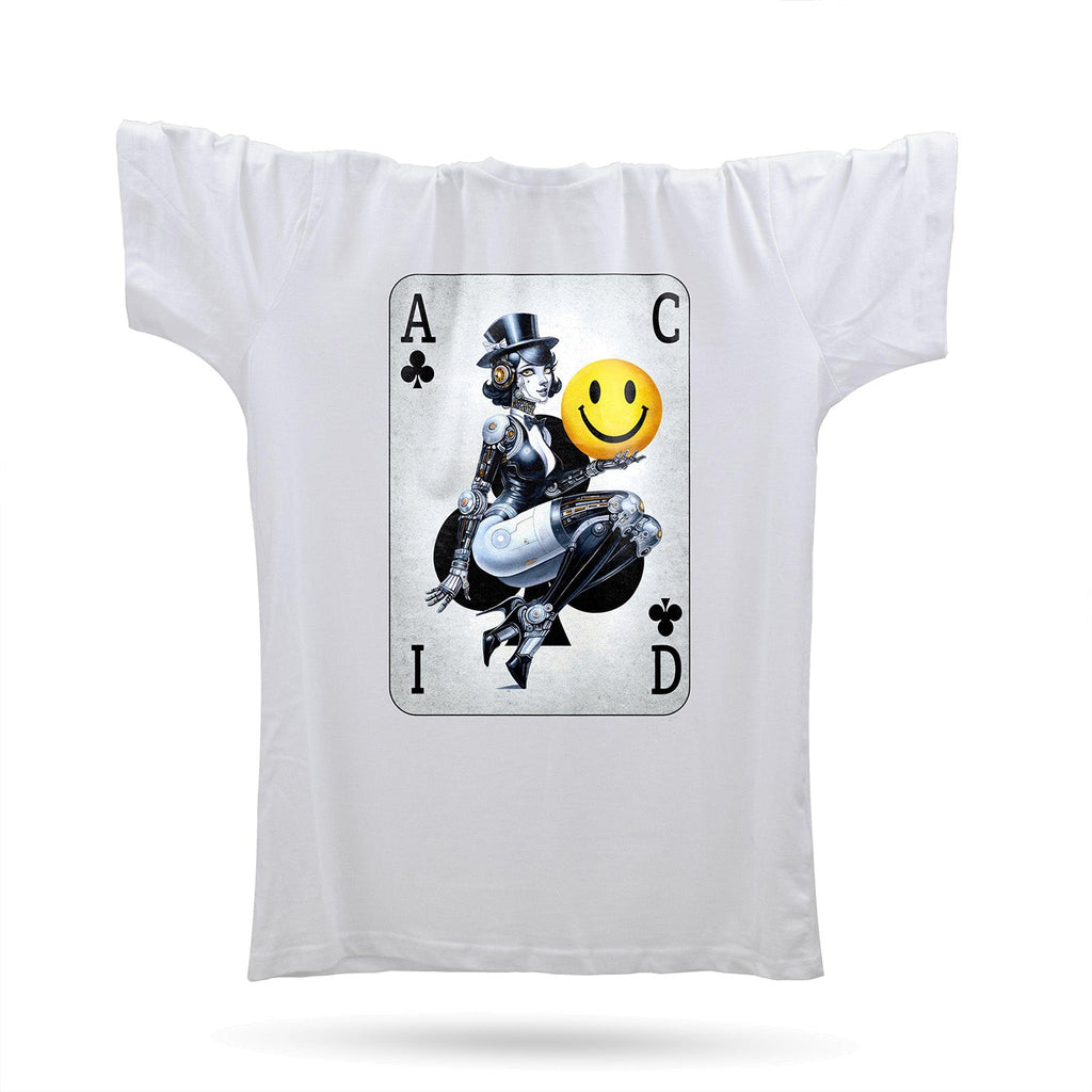 Sci-Fi Acid Pin Up 2 T-Shirt / White-Robot Rave-Essential Republik