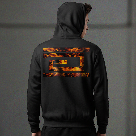 Drumcode flames logo print pullover unisex hoodie in black-Drumcode-Essential Republik