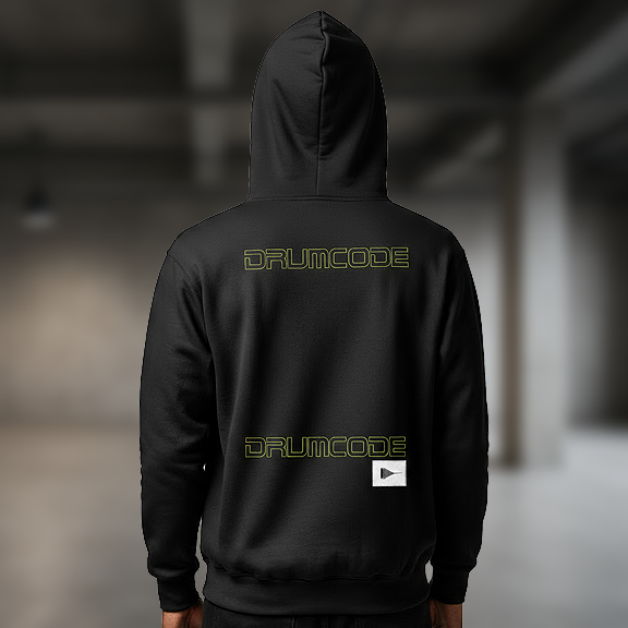Drumcode wave print pullover unisex hoodie in black-Essential Republik-Essential Republik