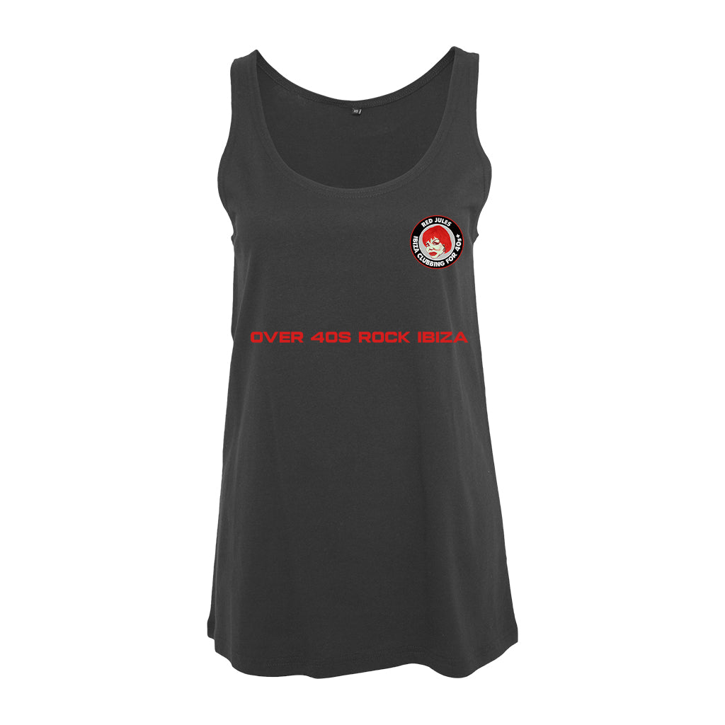 Red Jules Over 40s Rock Ibiza Red Text Women's Tank Top-Red Jules-Essential Republik
