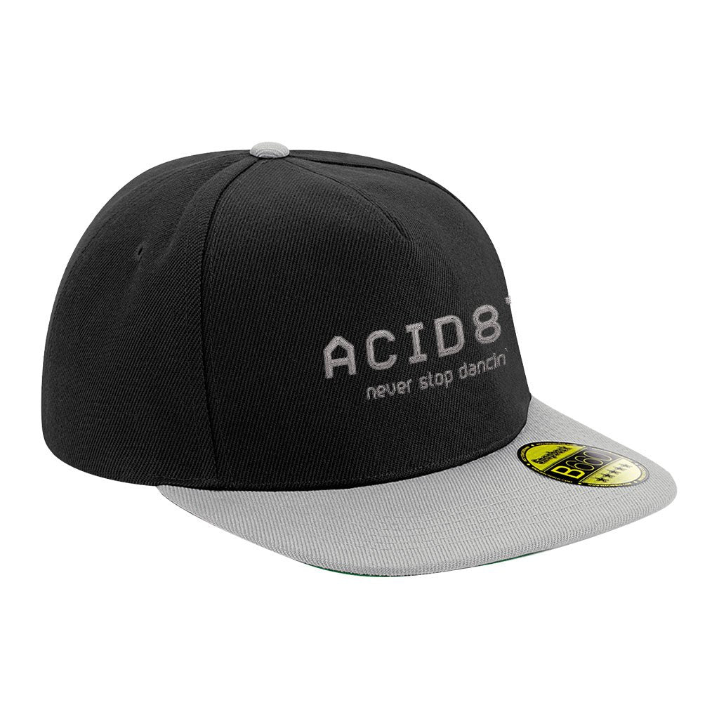 Acid87 Never Stop Dancing Grey Embroidered Logo Flat Peak Snapback Cap-Acid87-Essential Republik