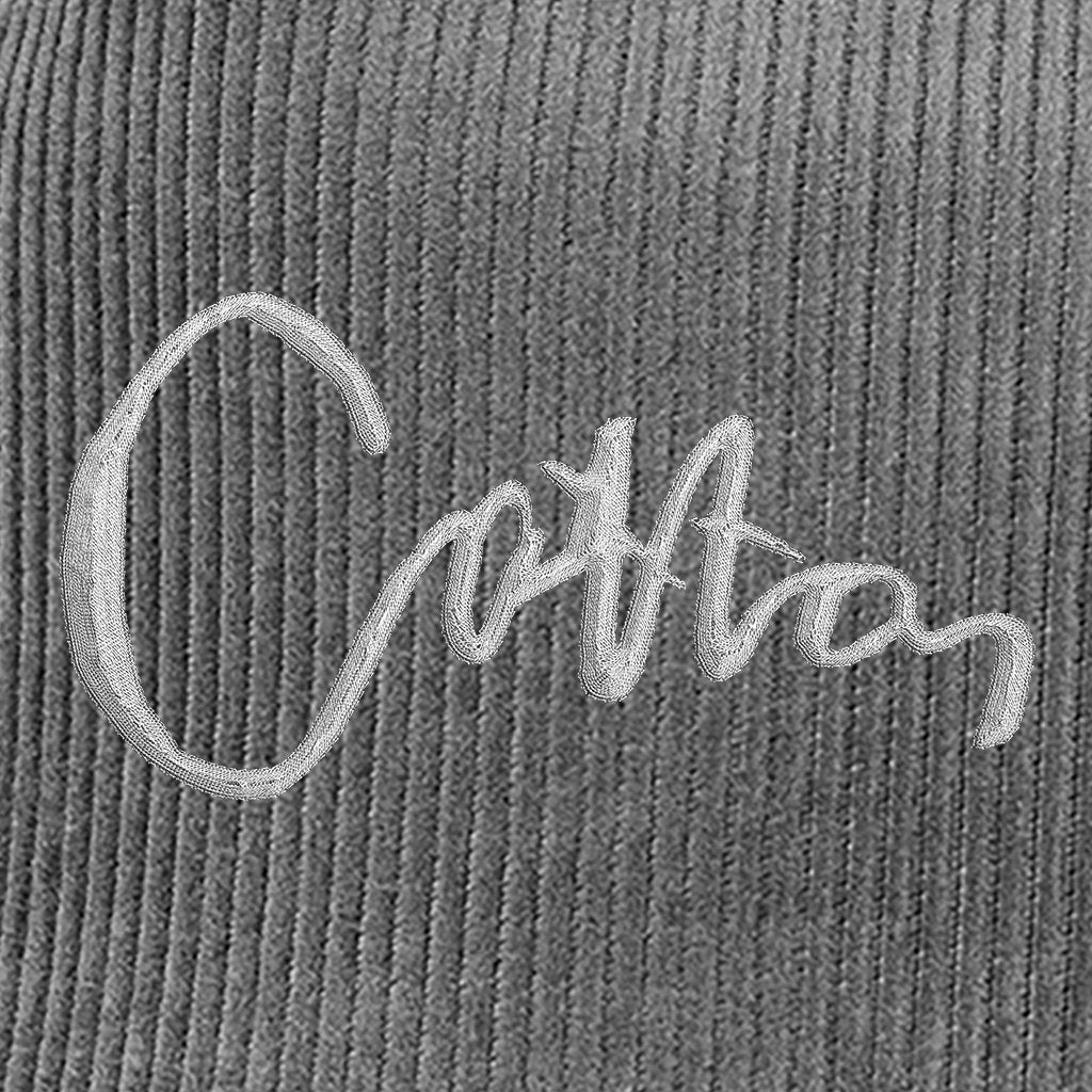 White Embroidered Cotton Text Corduroy Snapback Cap-Cotton Lifestyle-Essential Republik