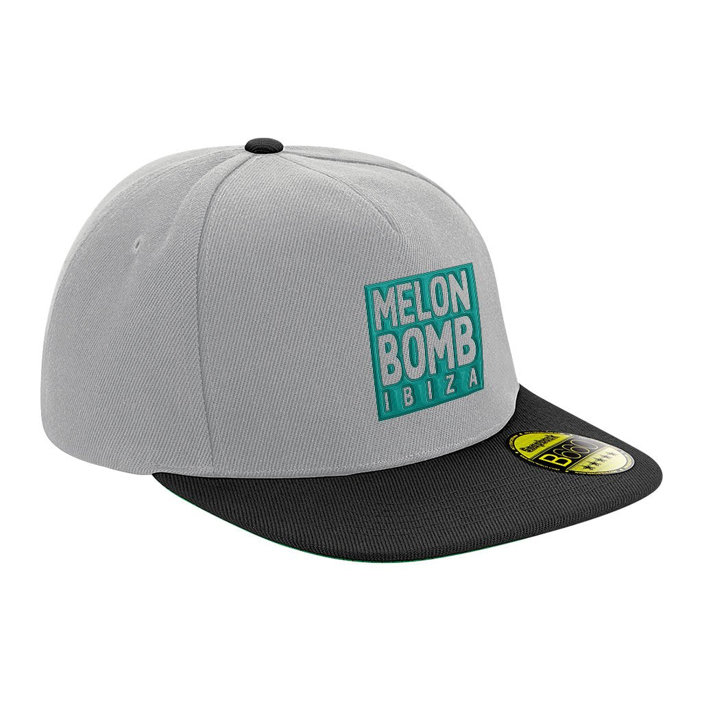 Melon Bomb Embroidered Square Logo And Text Flat Peak Snapback Cap-Melon Bomb-Essential Republik