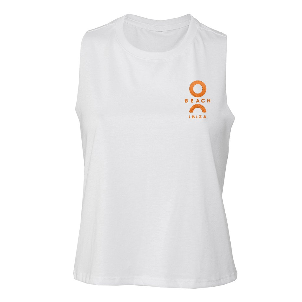 O Beach Orange Embroidered Logo Women's Racer Back Cropped Vest-O Beach-Essential Republik