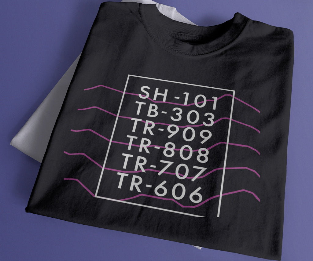 Iconic Synth Drum Machines T-Shirt / Black-Future Past-Essential Republik