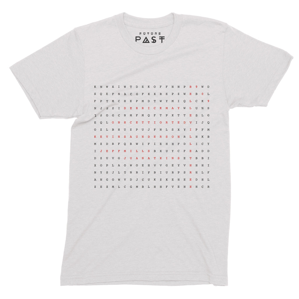 Detroit Techno Word Puzzle T-Shirt / White-Future Past-Essential Republik