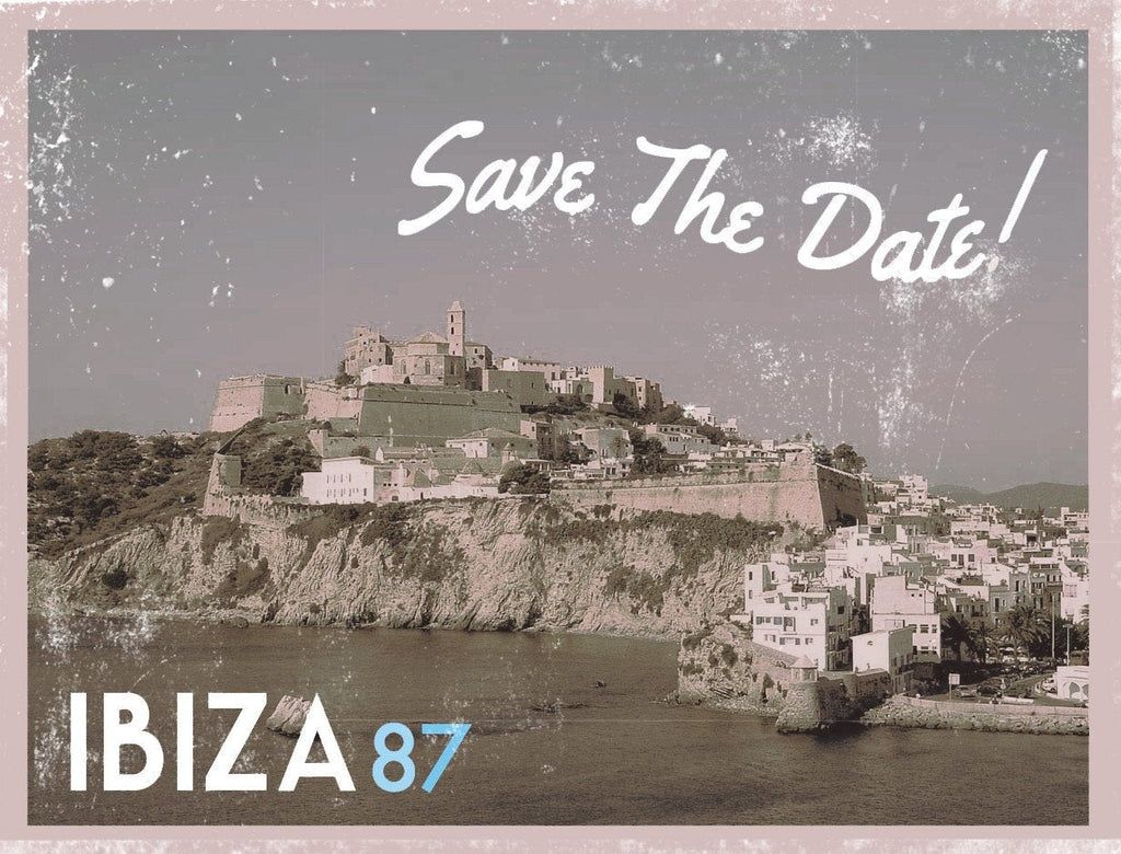 Ibiza 87 Save The Date Postcard T-Shirt / White-Future Past-Essential Republik