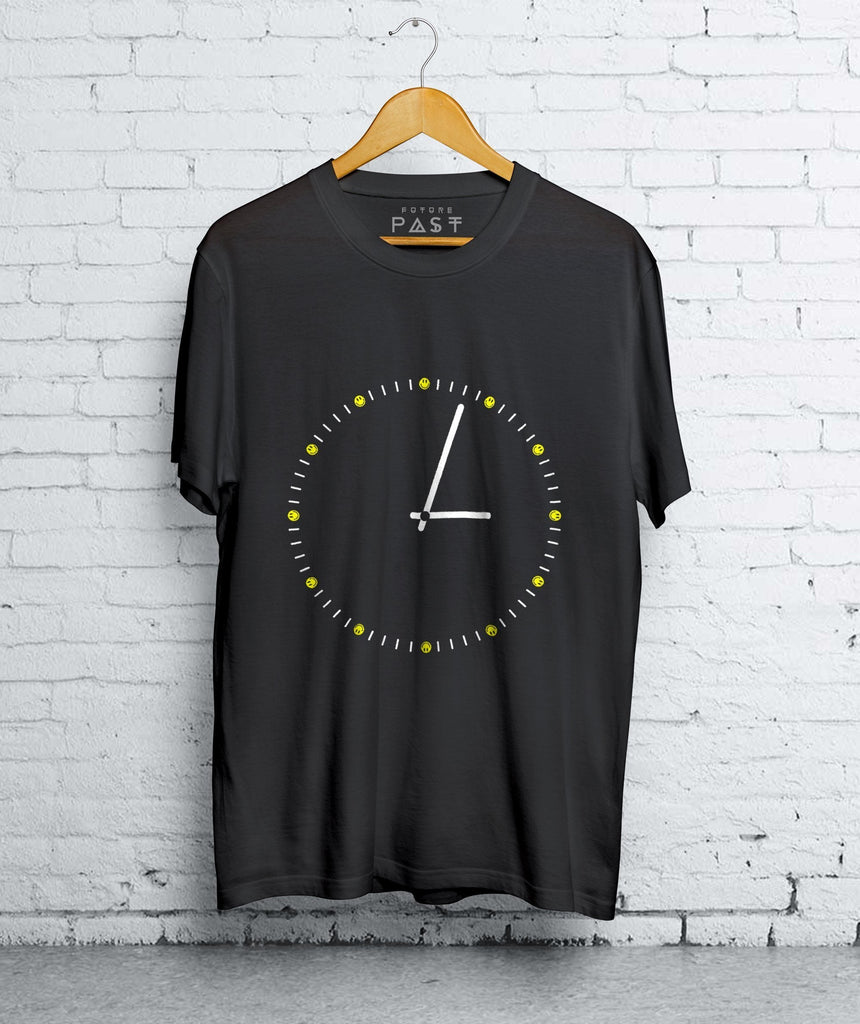 303 Acid Smiler Clock T-Shirt / Black-Future Past-Essential Republik