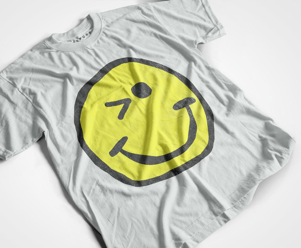 Winking Smiler Loves Acid House T-Shirt / White-Future Past-Essential Republik