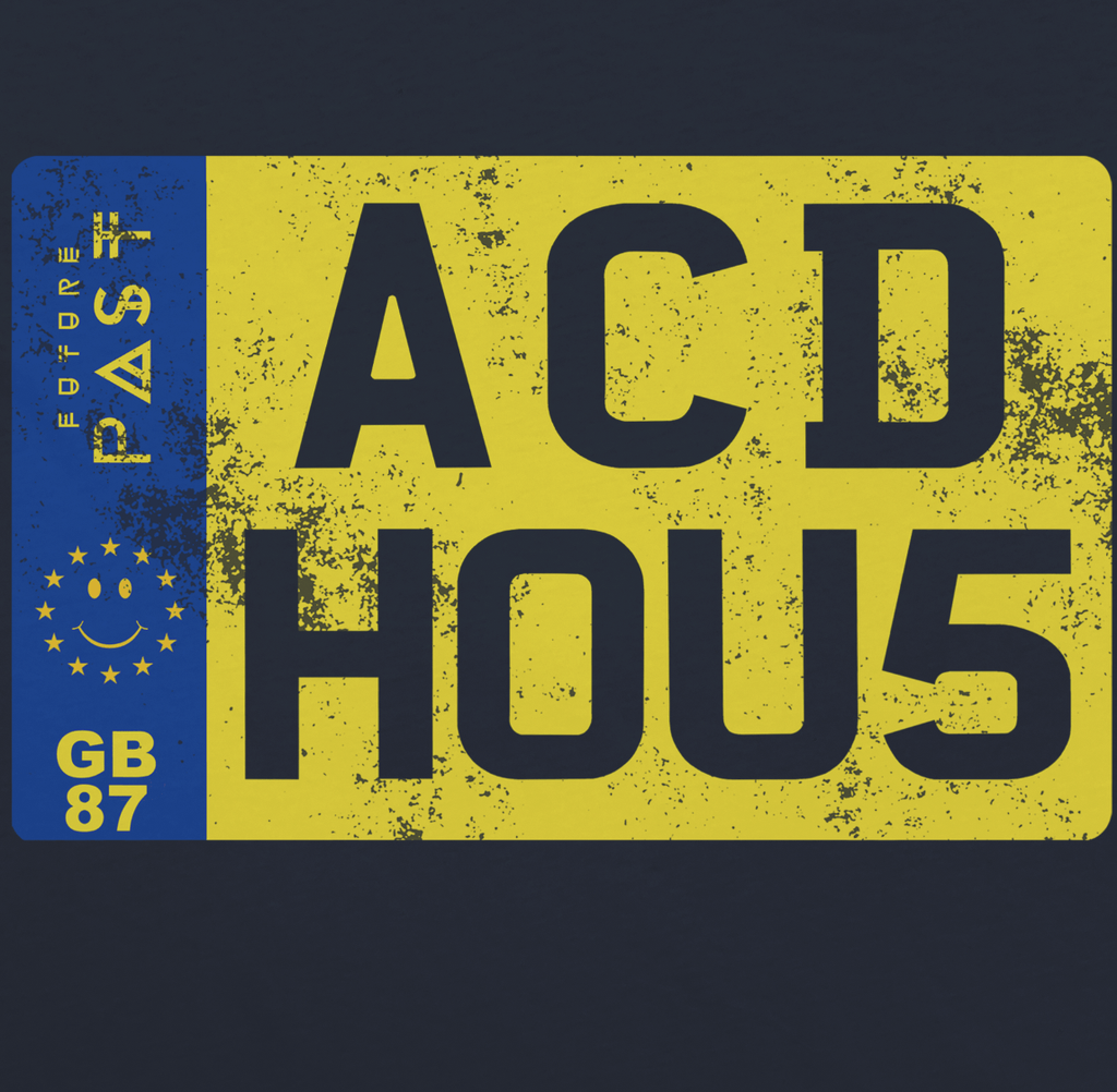 Acid House Private Vehicle Reg Plate T-Shirt / Navy-Future Past-Essential Republik