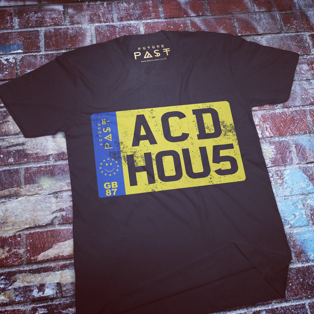 Acid House Private Vehicle Reg Plate T-Shirt / Navy-Future Past-Essential Republik