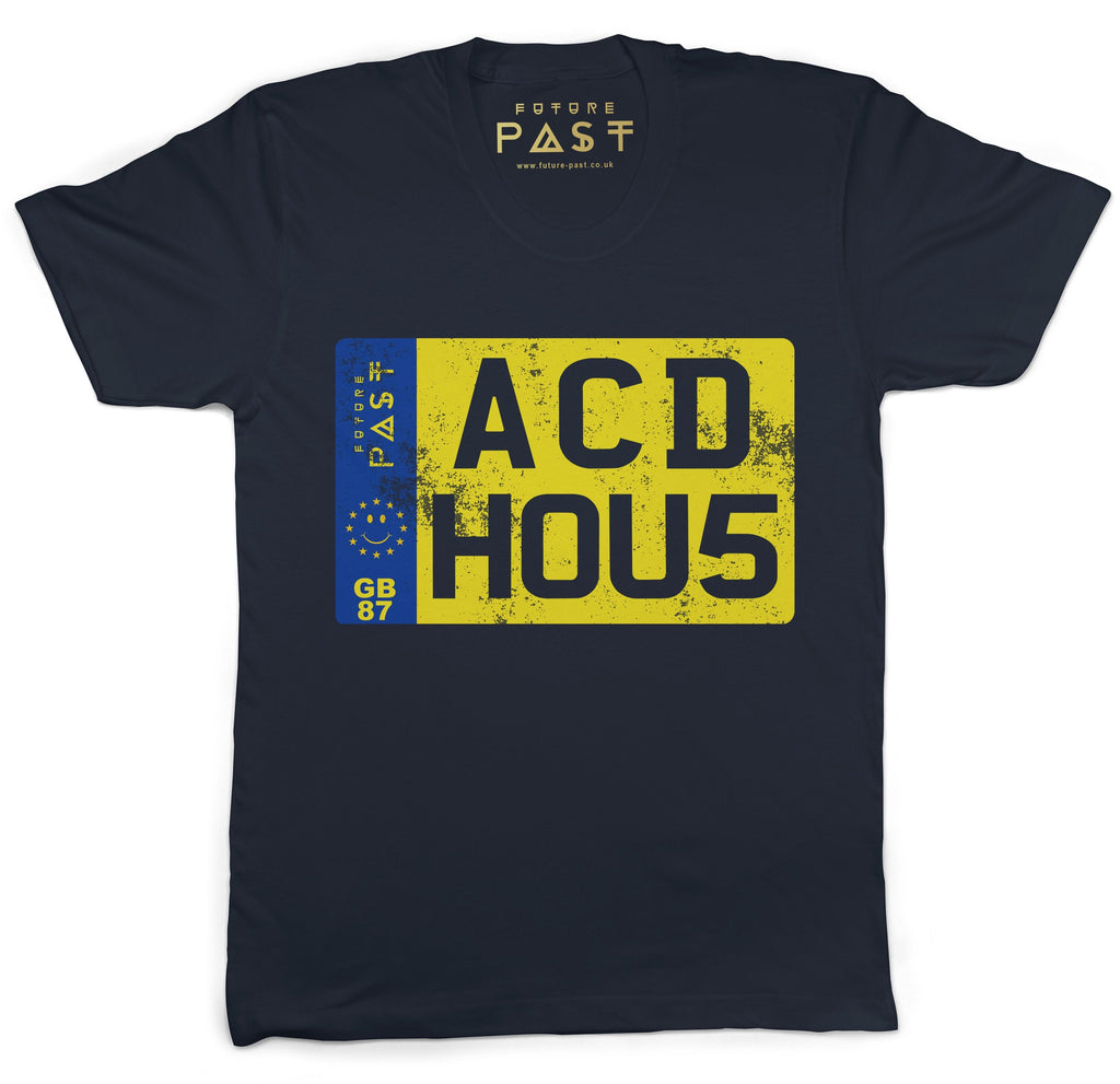 Acid House Private Vehicle Reg Plate T-Shirt / Navy-Future Past-Essential Republik
