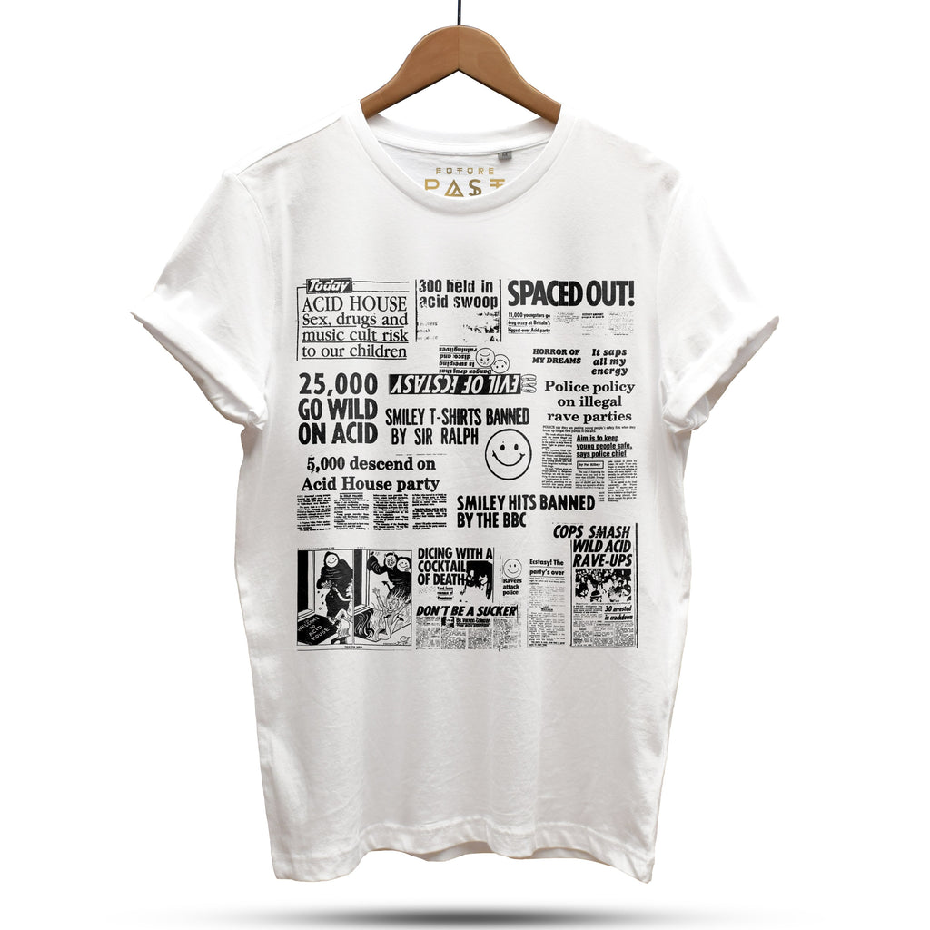 Acid House Headline Hysteria T-Shirt / White-Future Past-Essential Republik