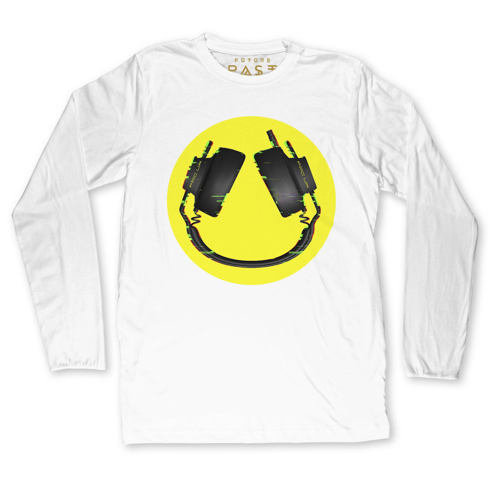 Headphone Smiler Long Sleeve T-Shirt / White-Future Past-Essential Republik