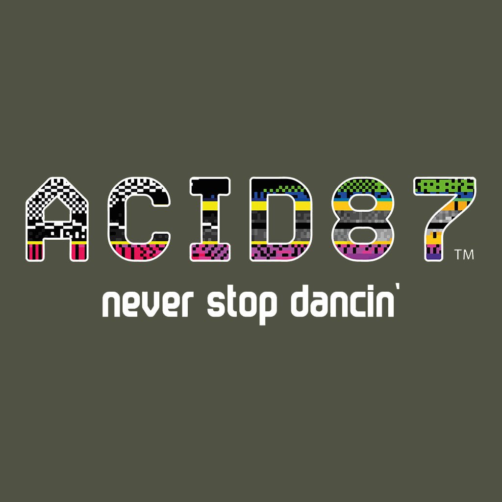 Acid87 Never Stop Dancin White Glitch Logo Unisex Organic T-Shirt-Acid87-Essential Republik