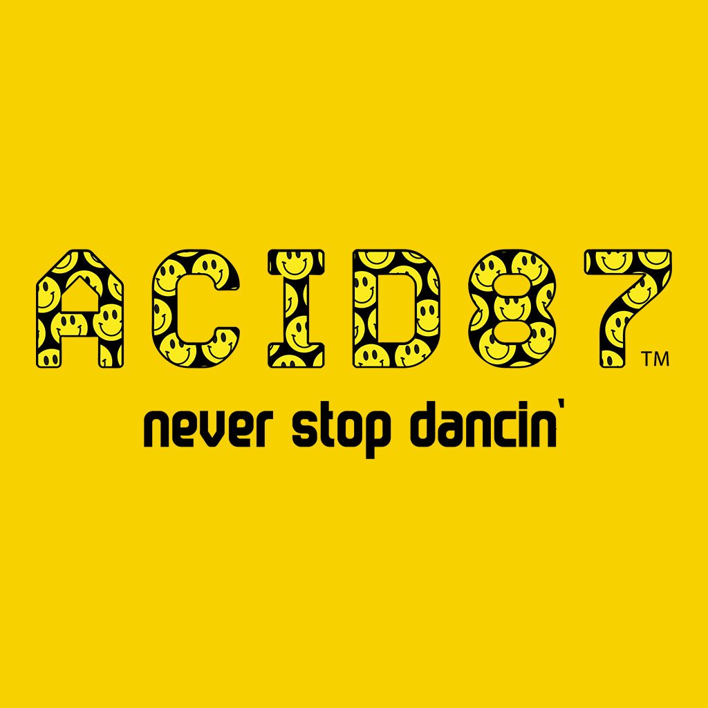Acid87 Never Stop Dancin Large Black Smile Logo Unisex T-Shirt-Acid87-Essential Republik