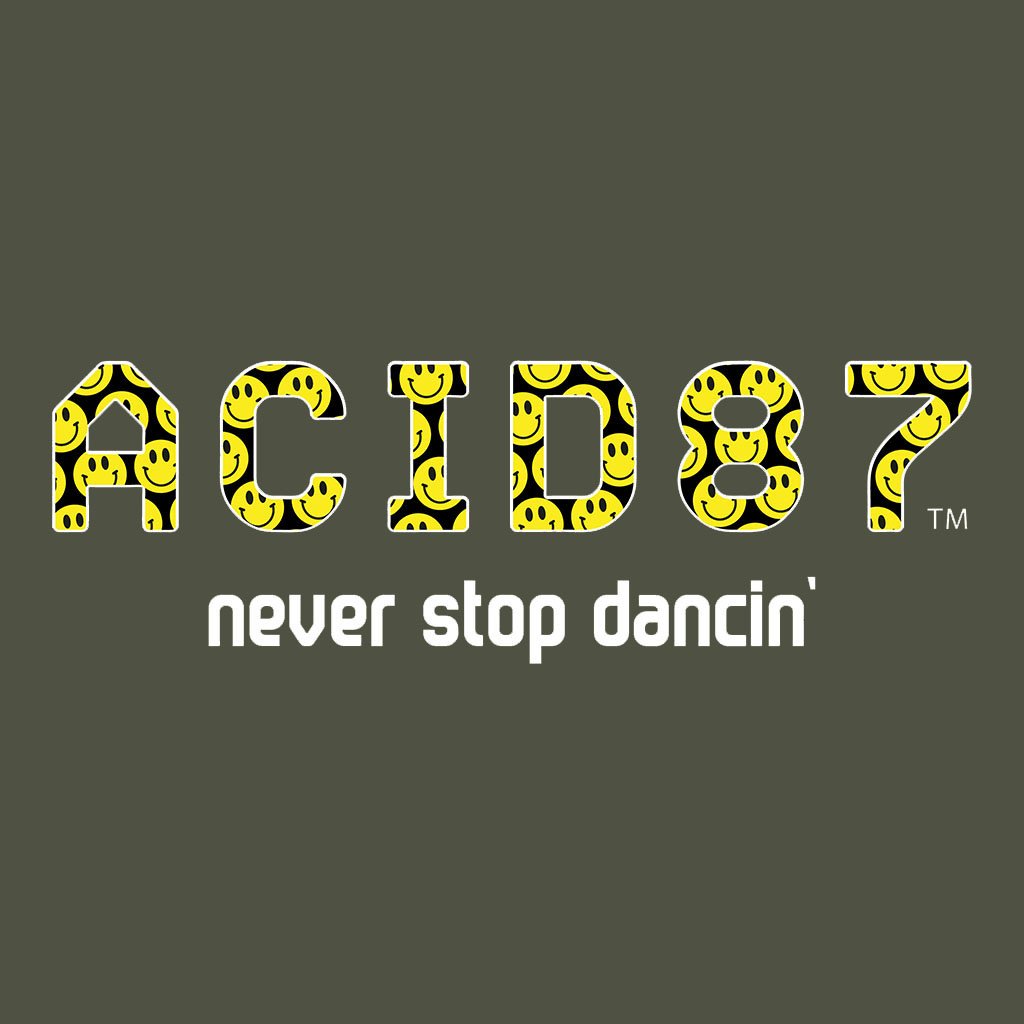 Acid87 Never Stop Dancin Large White Smile Logo Unisex T-Shirt-Acid87-Essential Republik
