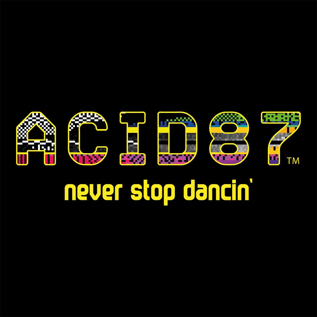 Acid87 Never Stop Dancin Large Yellow Glitch Logo Unisex Organic T-Shirt-Acid87-Essential Republik