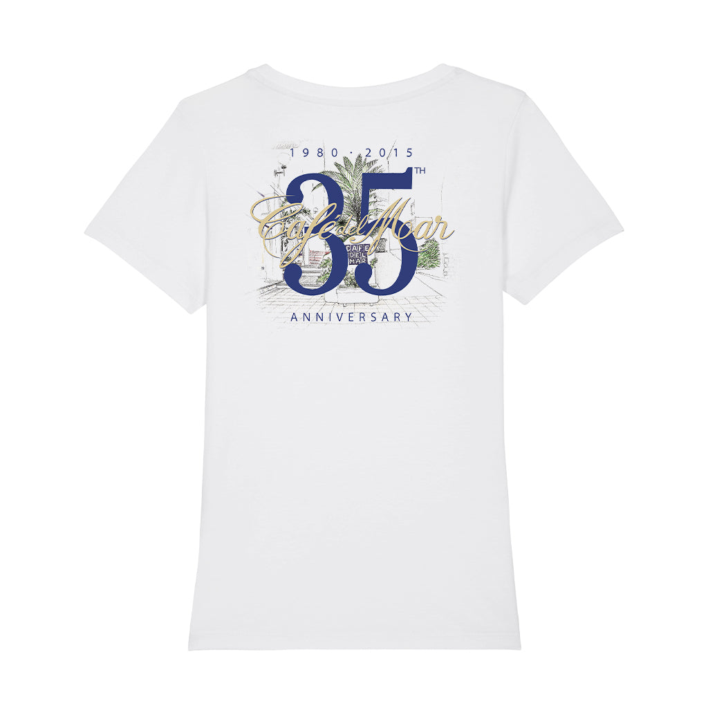 Café del Mar 35th Anniversary Logo Front And Back Print Women's Iconic Fitted T-Shirt-Café del Mar-Essential Republik
