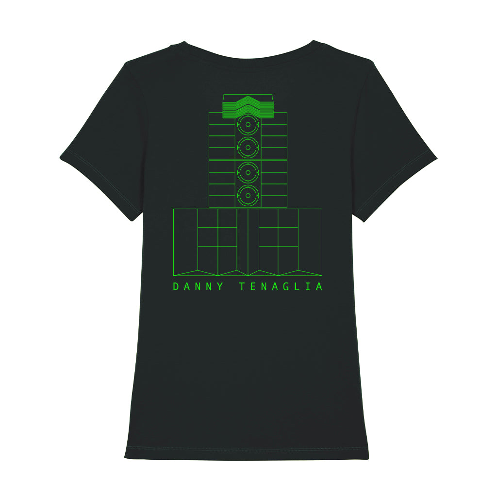DT Green Pyramid Logo Front And Back Print Women's Iconic Fitted T-Shirt-Danny Tenaglia-Essential Republik