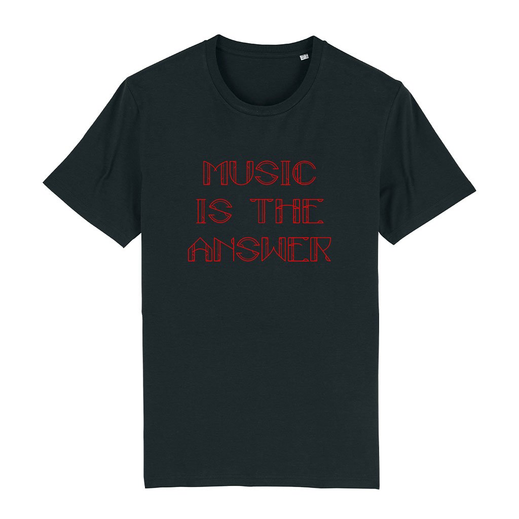 Music Is The Answer Red Text Men's Organic T-Shirt-Danny Tenaglia-Essential Republik
