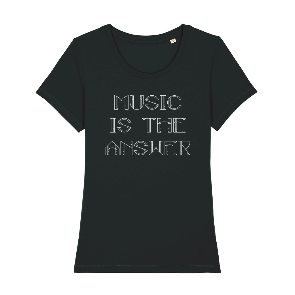 Music Is The Answer White Text Women's Iconic Fitted T-Shirt-Danny Tenaglia-Essential Republik