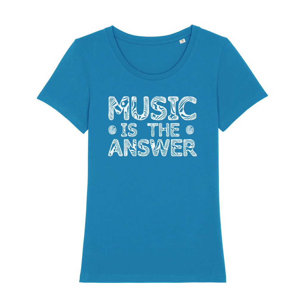 Music Is The Answer White Wood Grain Style Text Women's Iconic Fitted T-Shirt-Danny Tenaglia-Essential Republik