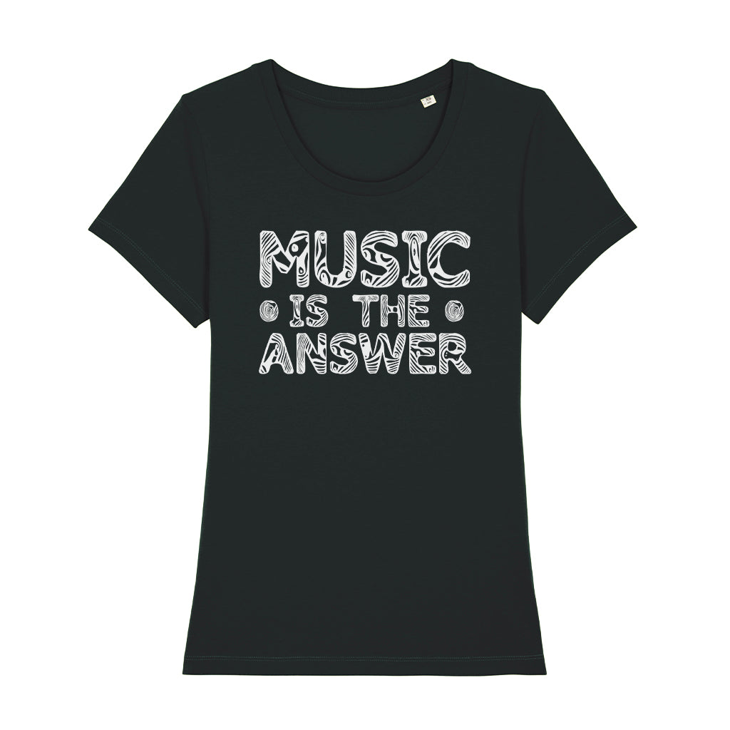 Music Is The Answer White Wood Grain Style Text Women's Iconic Fitted T-Shirt-Danny Tenaglia-Essential Republik
