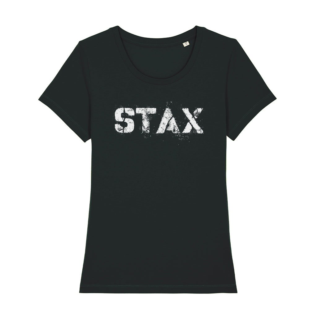 STAX White Stencil Logo Women's Iconic Fitted T-Shirt-Danny Tenaglia-Essential Republik
