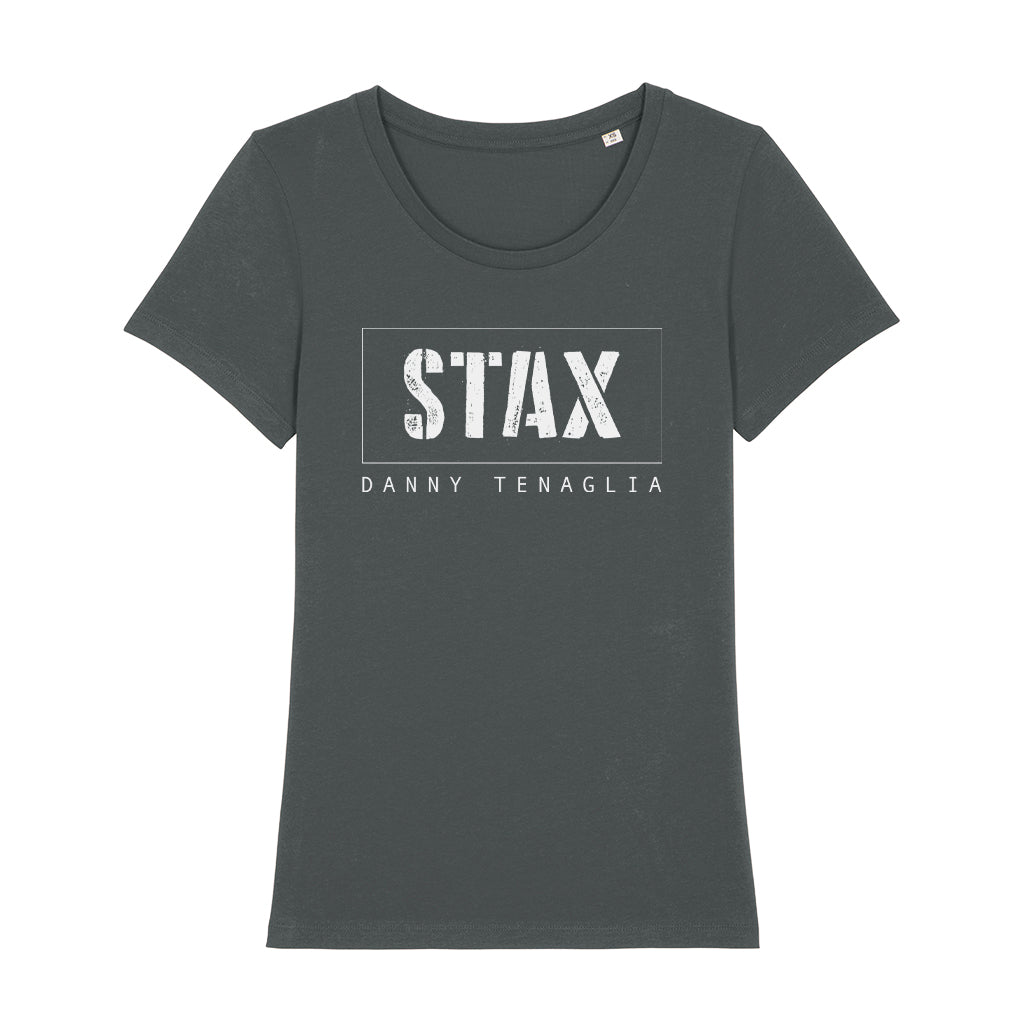 STAX By Danny Tenaglia White Stencil Logo Women's Iconic Fitted T-Shirt-Danny Tenaglia-Essential Republik