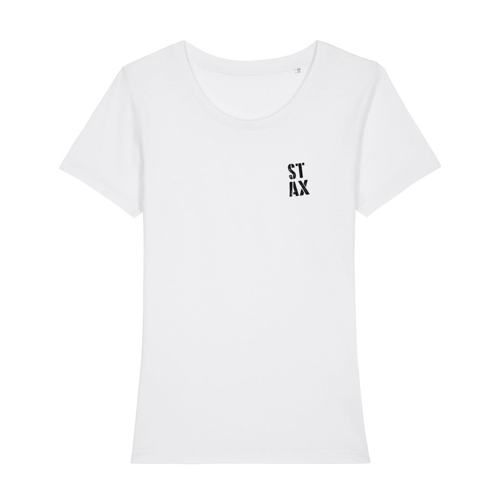 STAX Stacked Black Stencil Logo Women's Iconic Fitted T-Shirt-Danny Tenaglia-Essential Republik