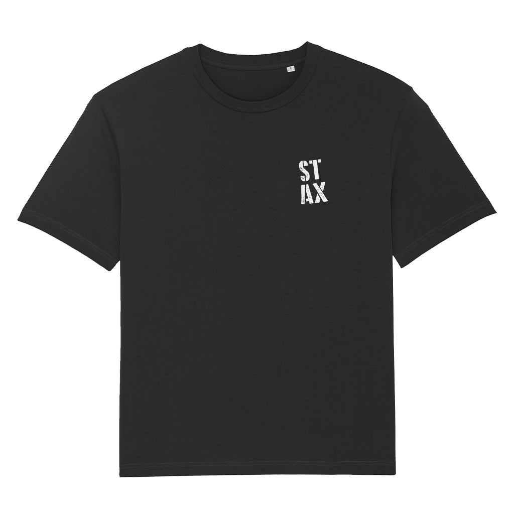 STAX Stacked White Logo Pocket Print Unisex Relaxed T-Shirt-Danny Tenaglia-Essential Republik