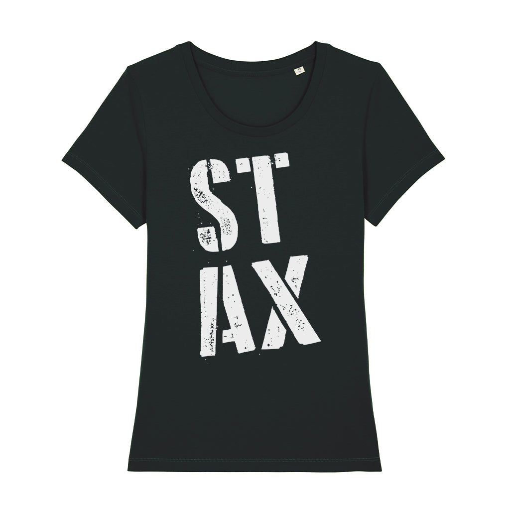 STAX Stacked White Logo Women's Iconic Fitted T-Shirt-Danny Tenaglia-Essential Republik