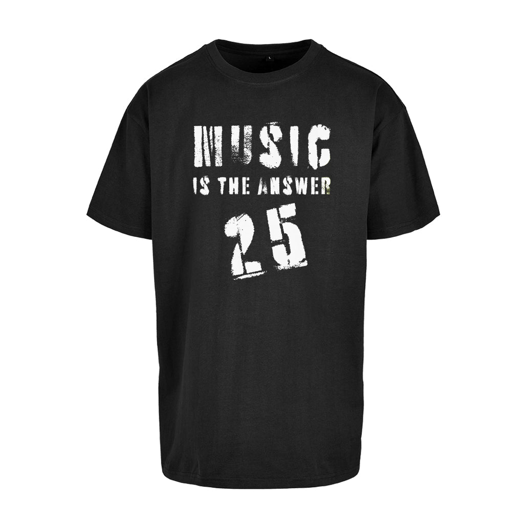 Music Is The Answer 25 White Logo Men's Heavy Oversized T-Shirt-Danny Tenaglia-Essential Republik